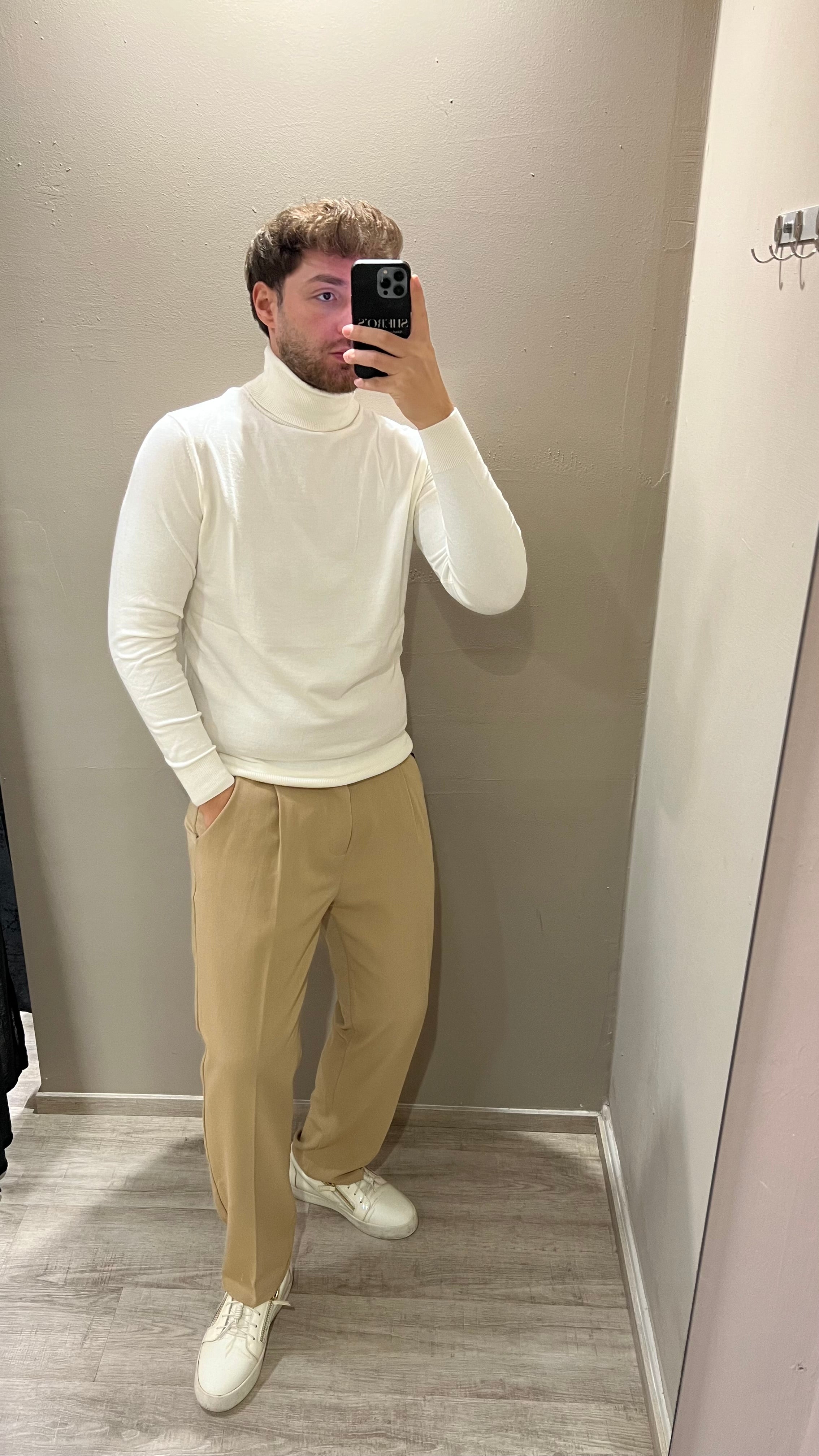 Dolcevita a maglia in viscosa soft - panna