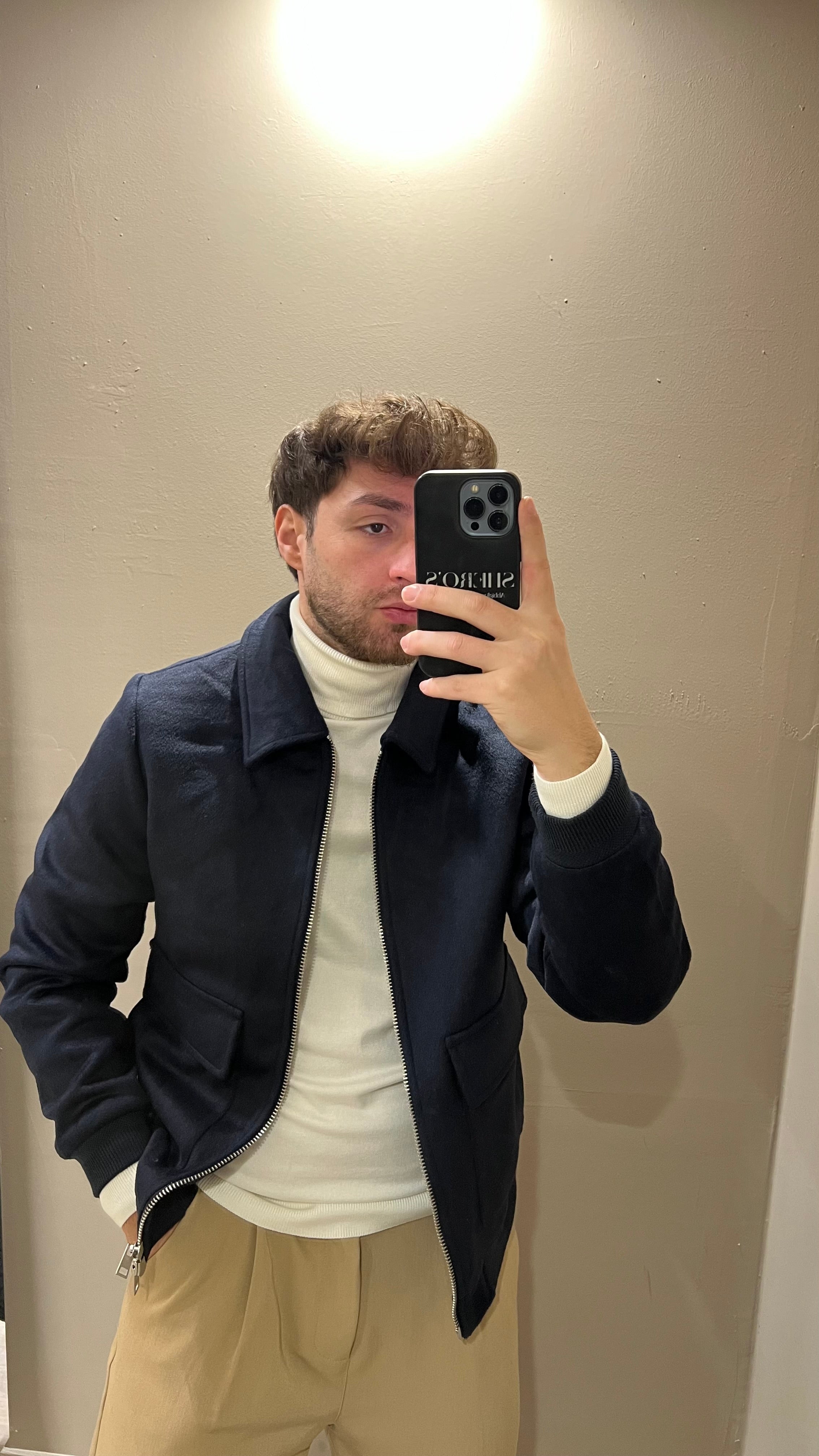 Jacket misto lana effetto scamosciato