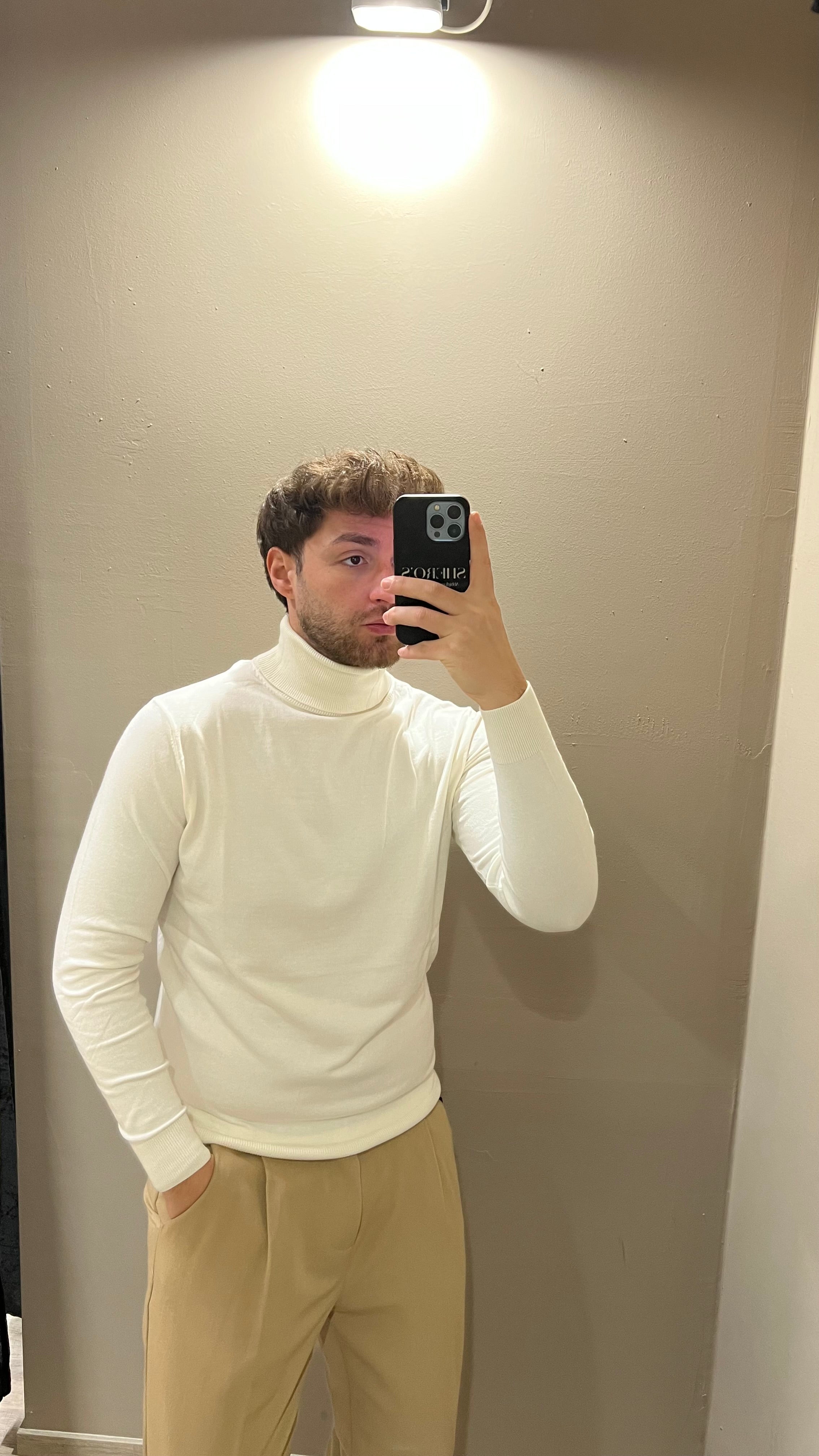 Dolcevita a maglia in viscosa soft - panna