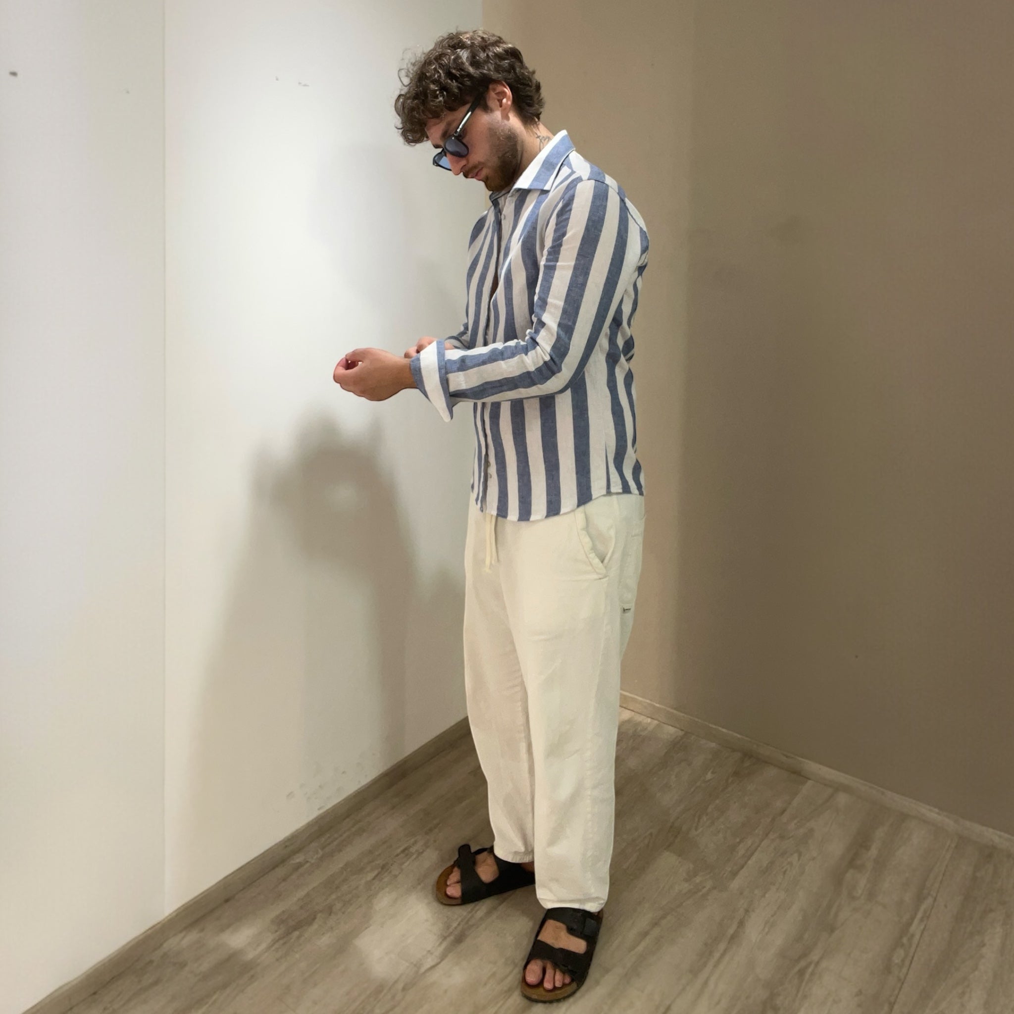 Camicia misto lino a righe