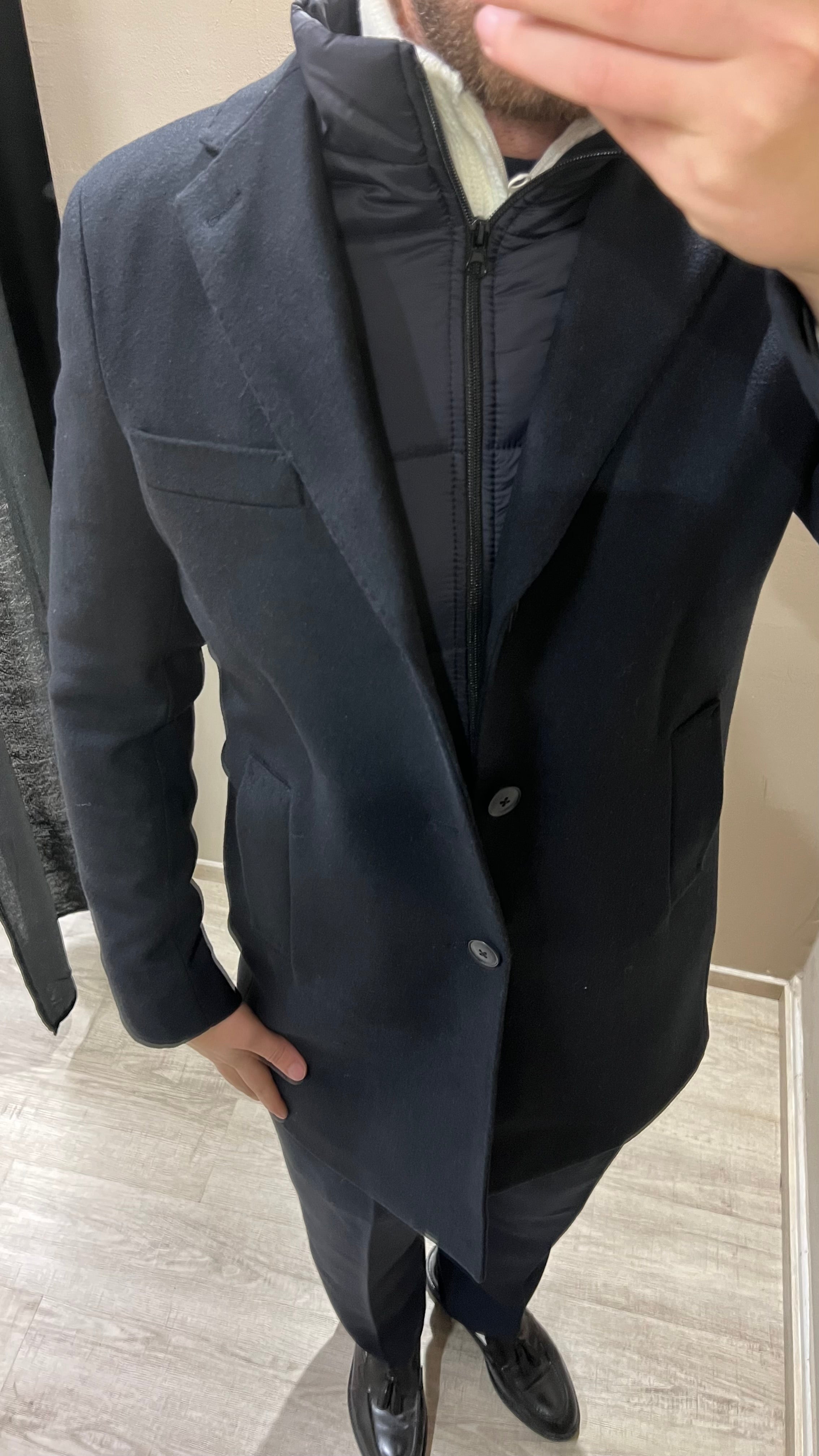 Cappotto monopetto con pettorina rimovibile