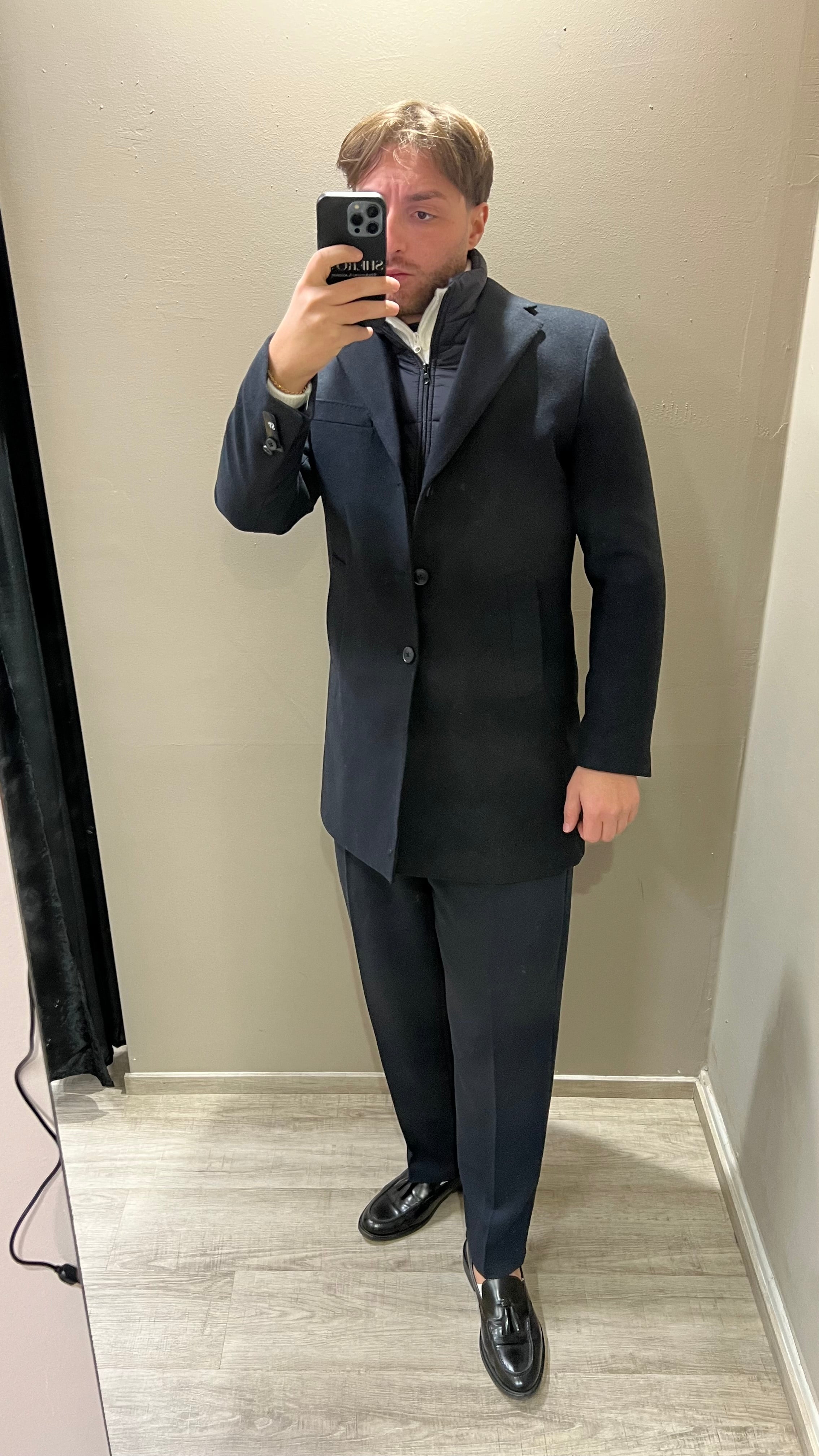 Cappotto monopetto con pettorina rimovibile