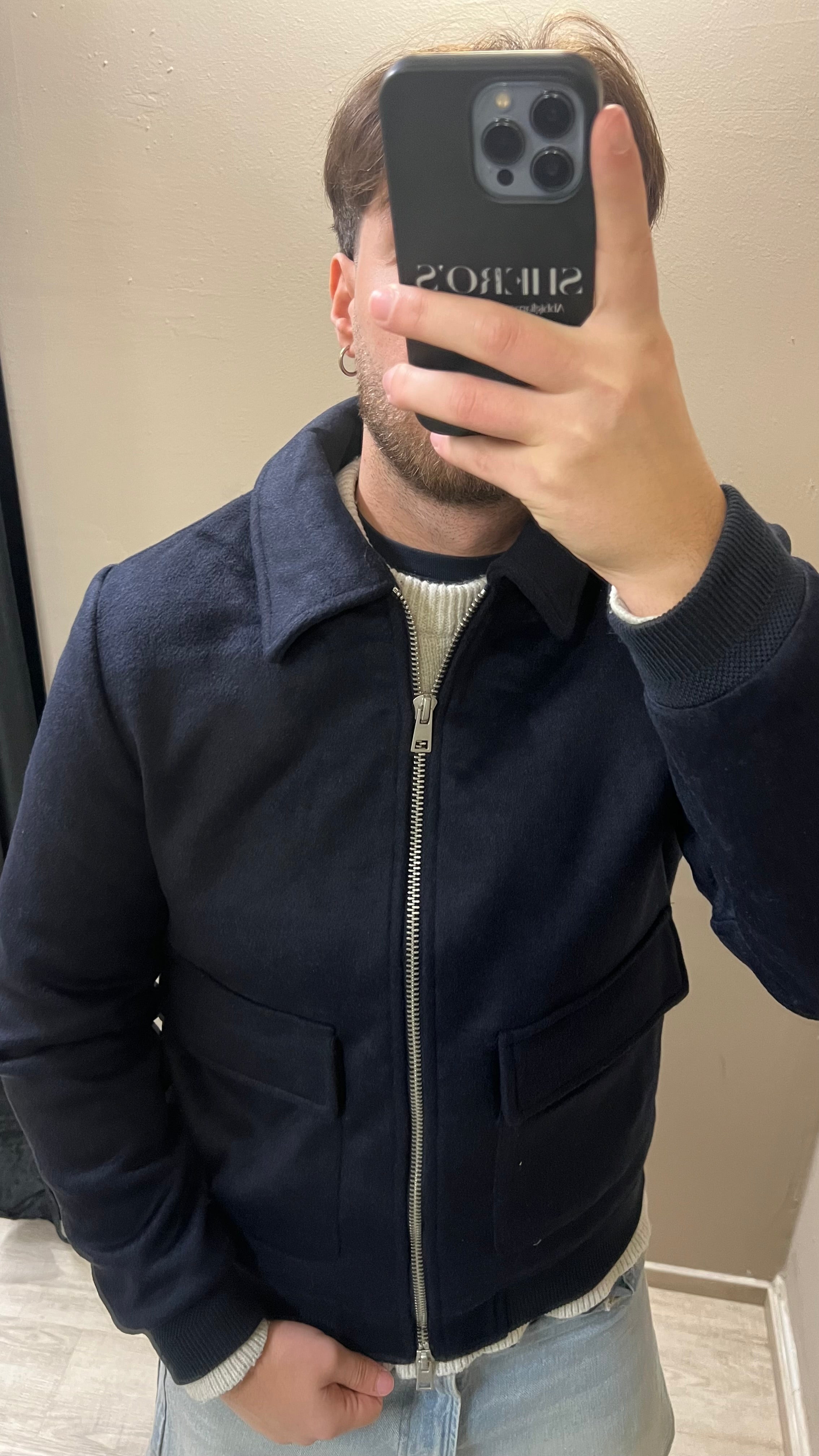 Jacket misto lana effetto scamosciato