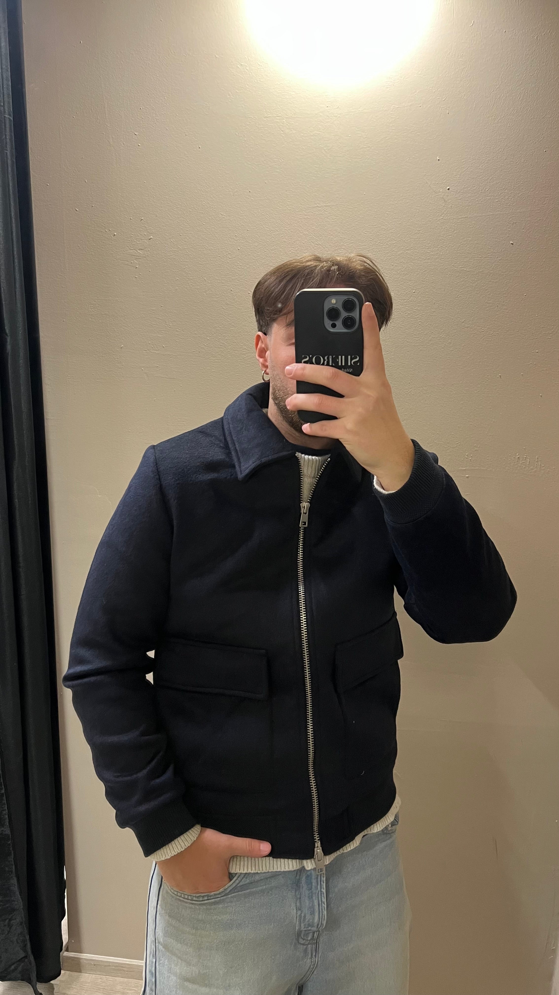 Jacket misto lana effetto scamosciato