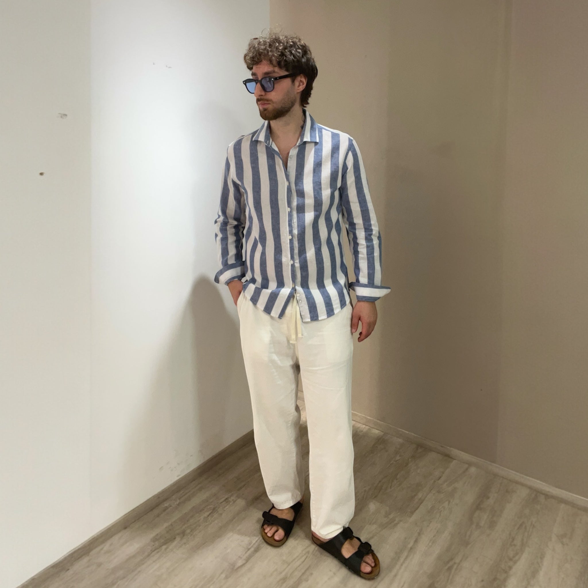 Camicia misto lino a righe