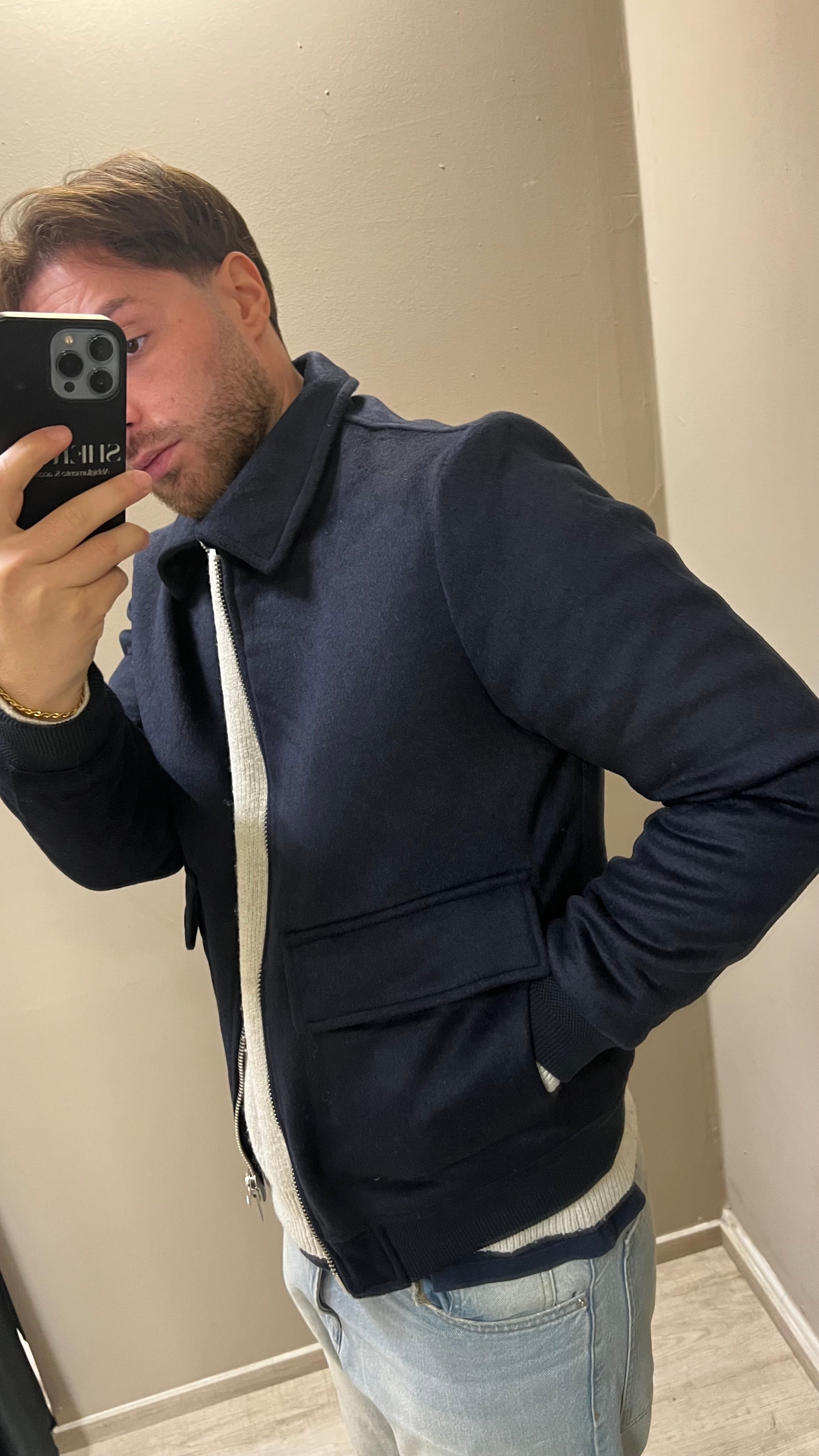 Jacket misto lana effetto scamosciato